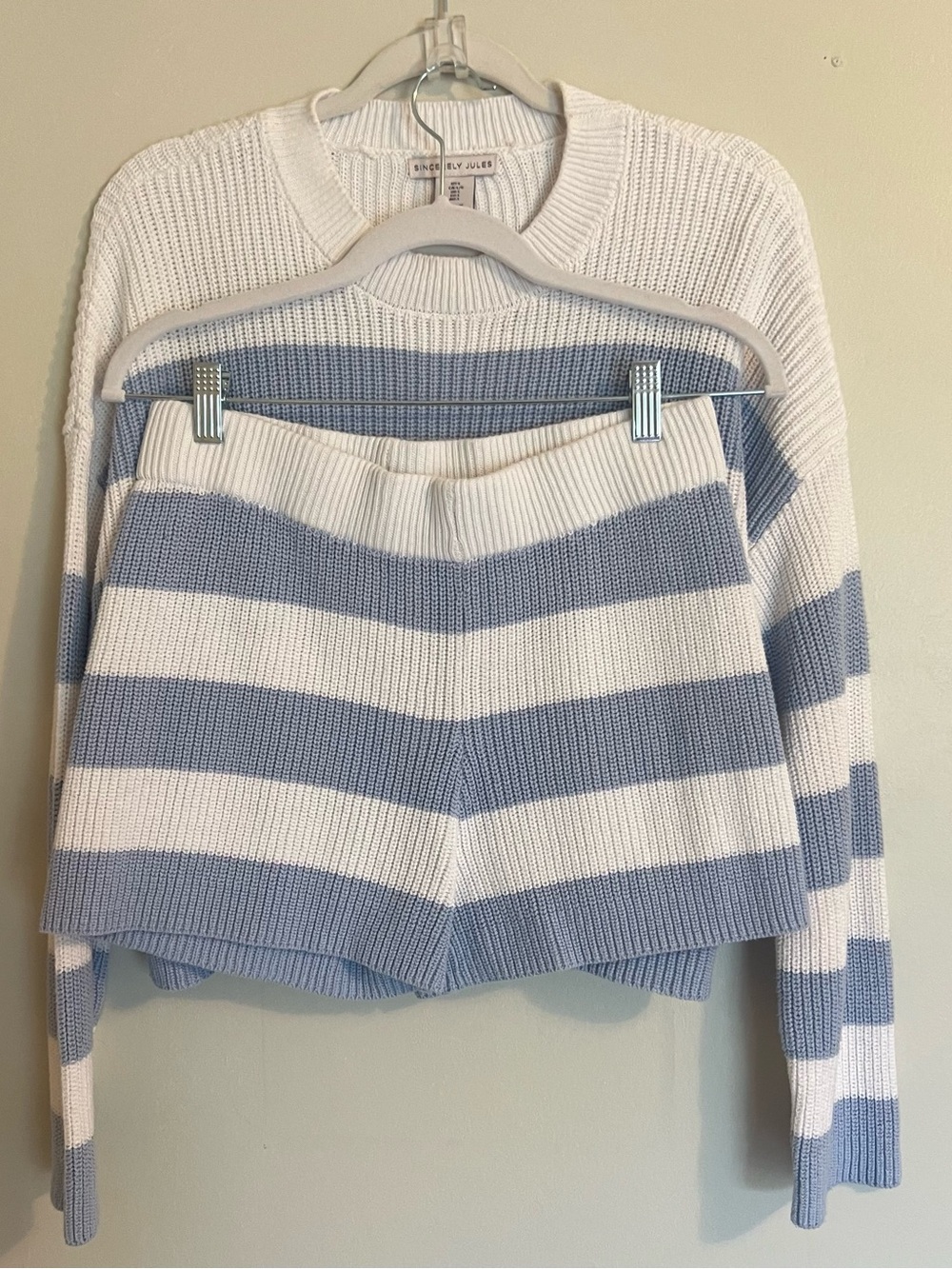 Sincerely Jules Blue & White Striped Knit Sweater and Shorts Set 100% cotton